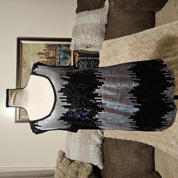 Dressbarn Collection Raining Sequins Black and Silver Tank Blouse L NWT - Picture 1 of 9